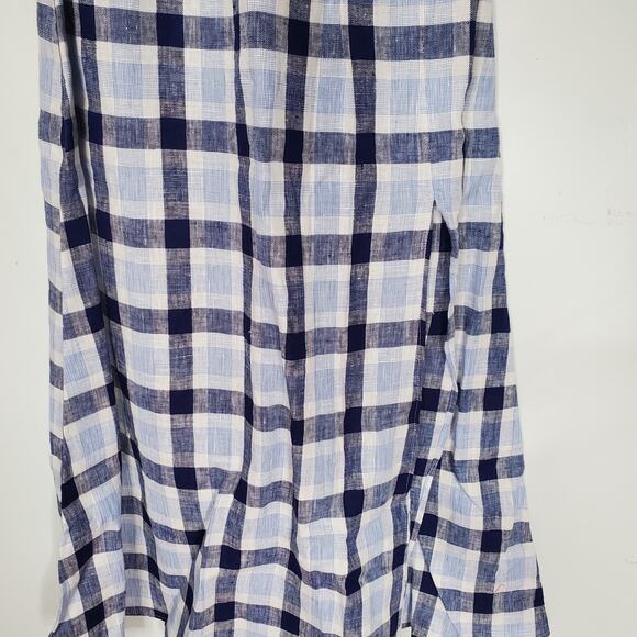 Reformation Marabella Linen Puff Sleeve Midi Dress Blue Gingham Check Size Small - Picture 6 of 10